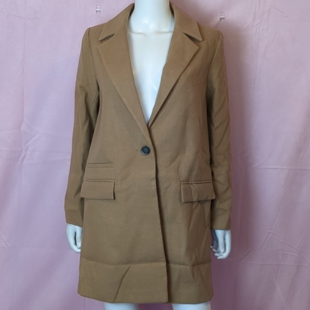 Missguided Button Front Slim Camel Coat with Pockets size 6